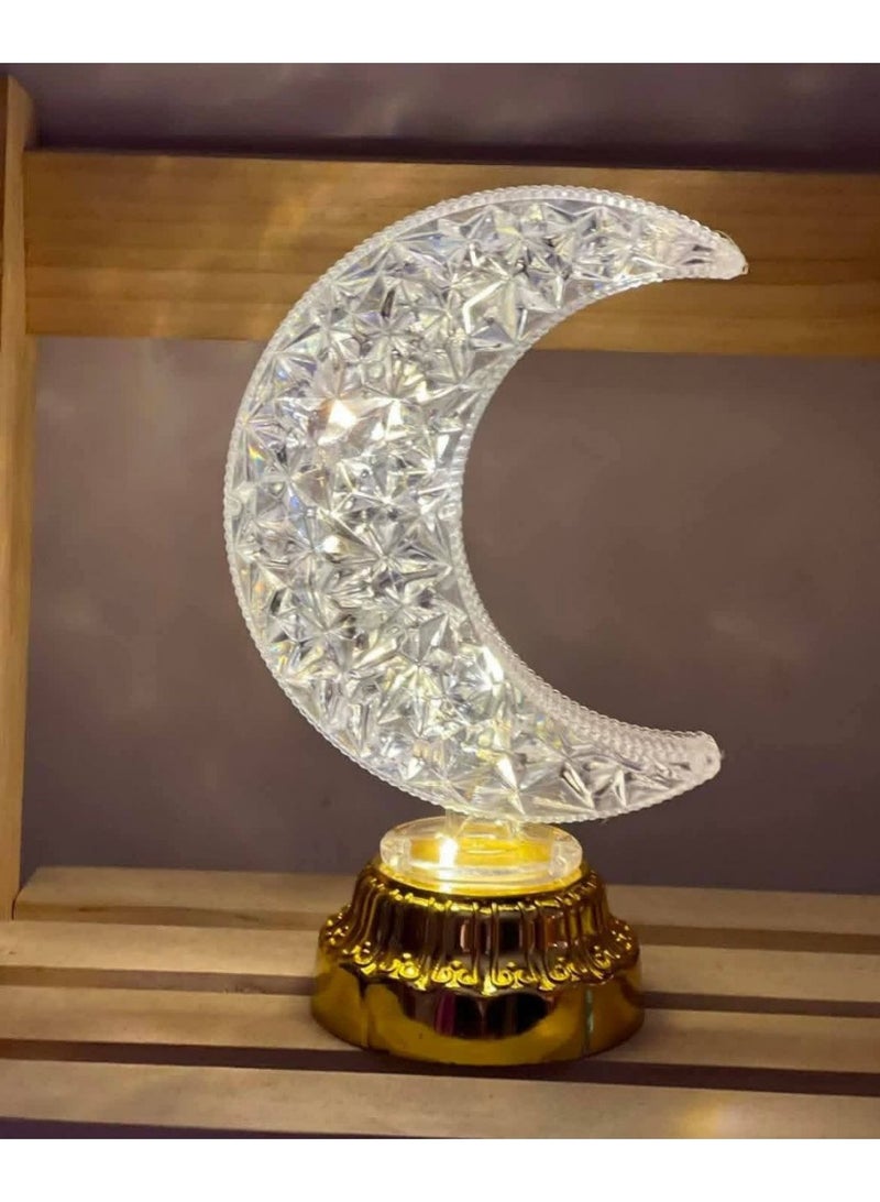 أباجورة مصباح مرصعة بالكريستال بتصميم هلال مصابيح زينة رمضان للعيد قمر ، مصابيح رمضان حجم صغير (حامل قمر) - Image 1